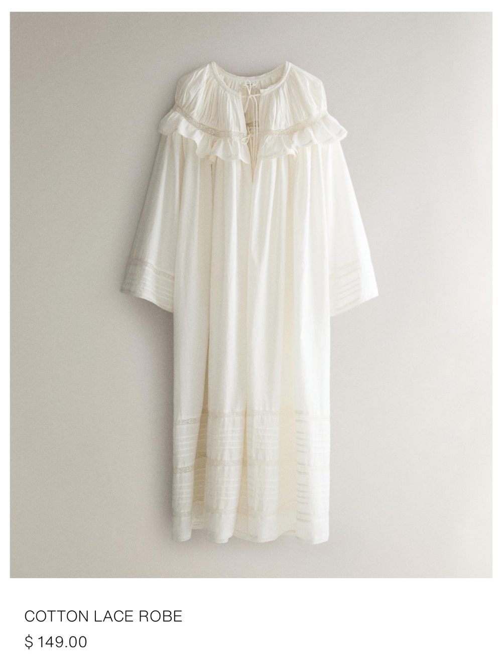 Zara Cream Cotton Lace Robe with Ruffle Collar